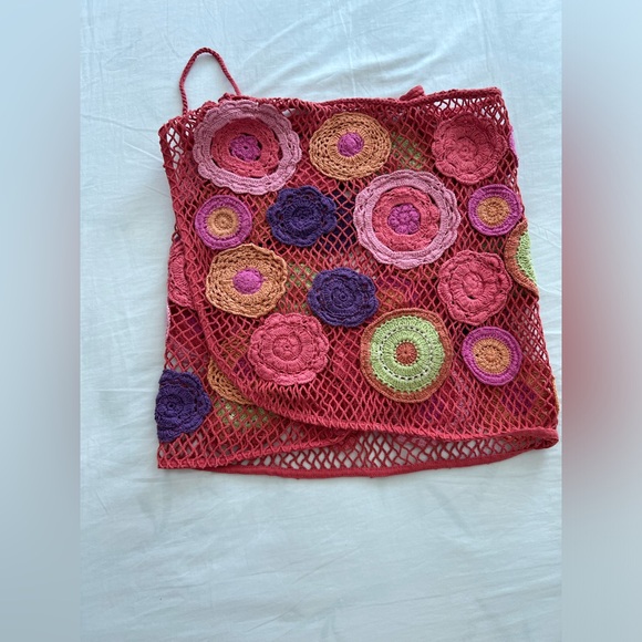 NWT ZARA BLOG FAVE CROCHET knit ecru pink/red FLORAL mini SKIRT size M - Picture 14 of 16